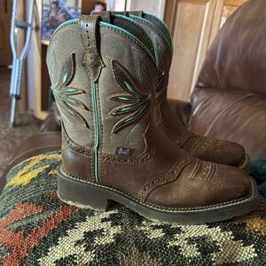 Justin Boots Brown and Teal Heeled Boots